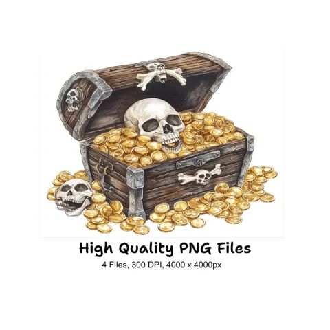 Pirate Treasure Chests with Skulls Clipart Bundle