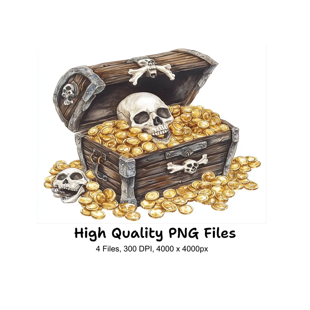 Pirate Treasure Chests with Skulls Clipart Bundle