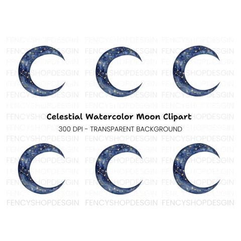 Mystical Blue Moon Constellation Clipart Bundle