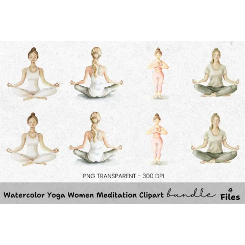 Yoga Women Meditation Clipart Bundle