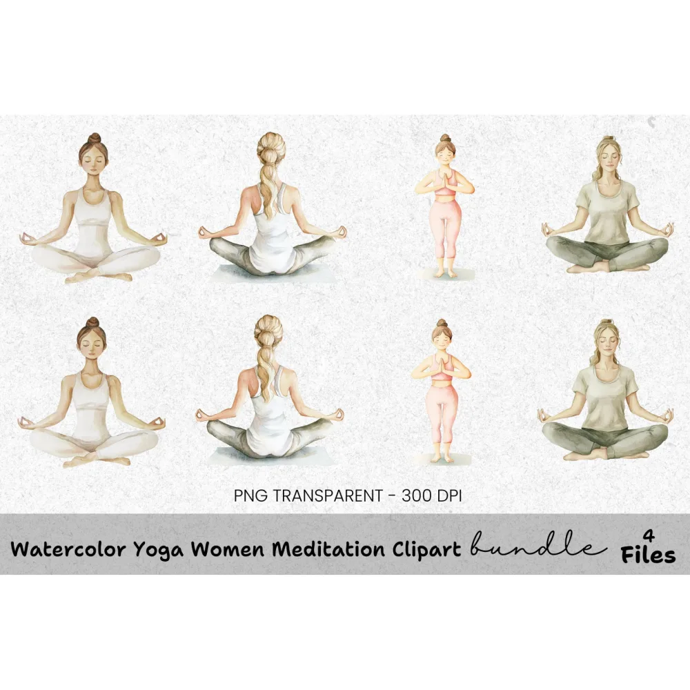 Yoga Women Meditation Clipart Bundle
