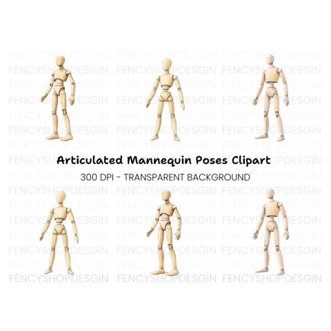 Wooden Mannequin Pose Figure Clipart Bundle