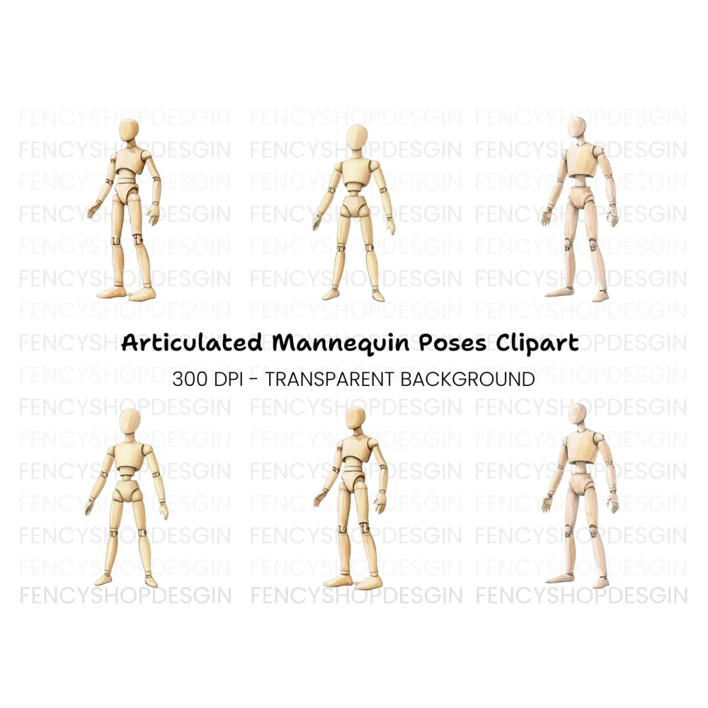 Wooden Mannequin Pose Figure Clipart Bundle