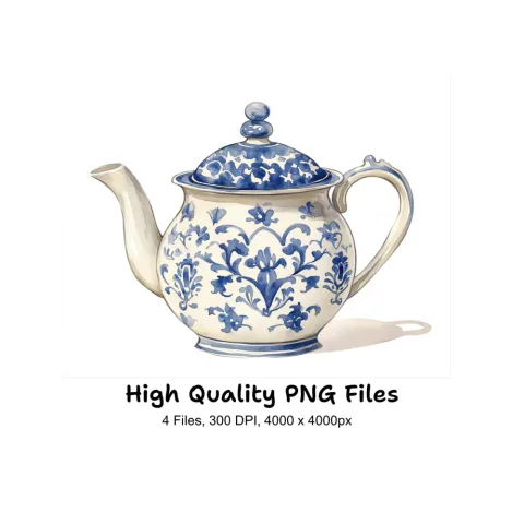 Blue and White Porcelain Teapot Clipart Bundle