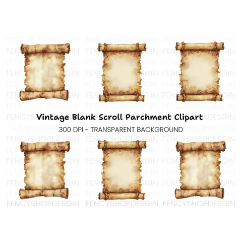 Aged Parchment Scroll Clipart Bundle
