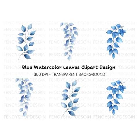 Elegant Blue Leaves Clipart Bundle