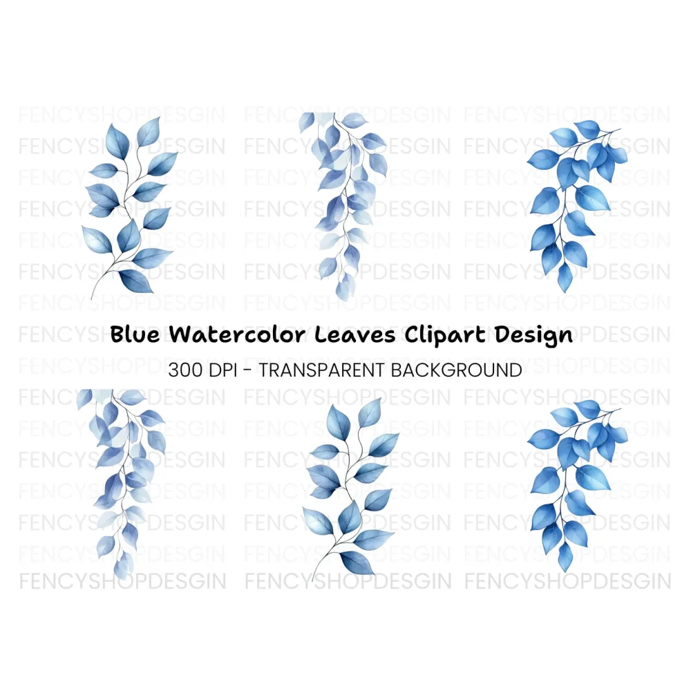 Elegant Blue Leaves Clipart Bundle