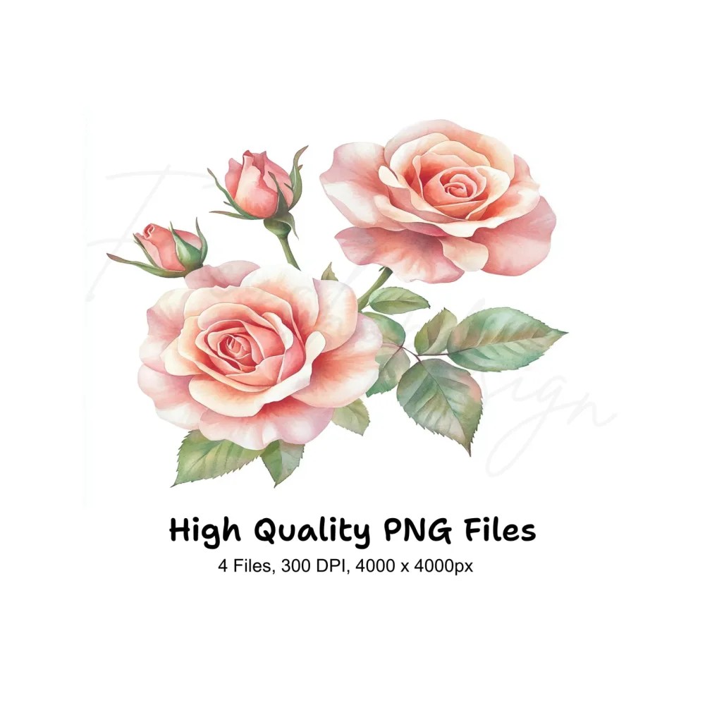 Blush Pink Rose Clipart Bundle