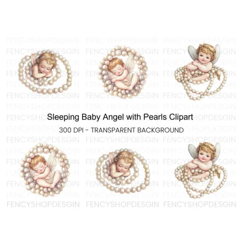 Sleeping Angel Babies with Pearls Clipart Bundle
