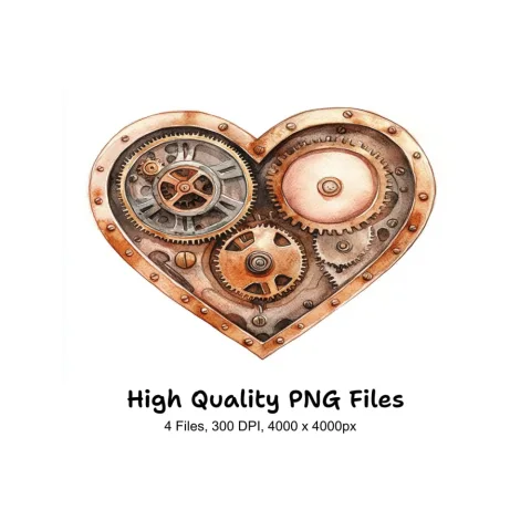 Steampunk Heart Gears Clipart Bundle