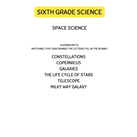 Space Science Worksheets Grade 6