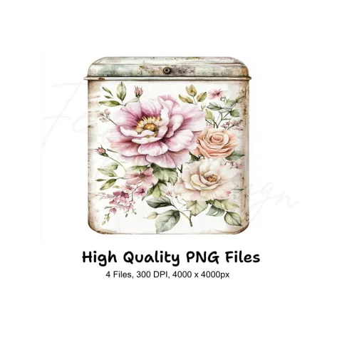 Vintage Floral Tin Box Clipart Bundle