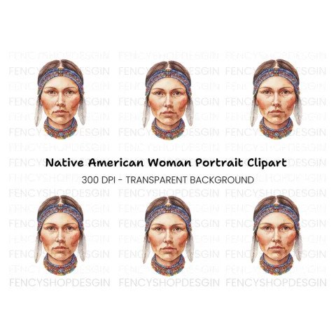 Native American Woman Portrait Clipart Bundle