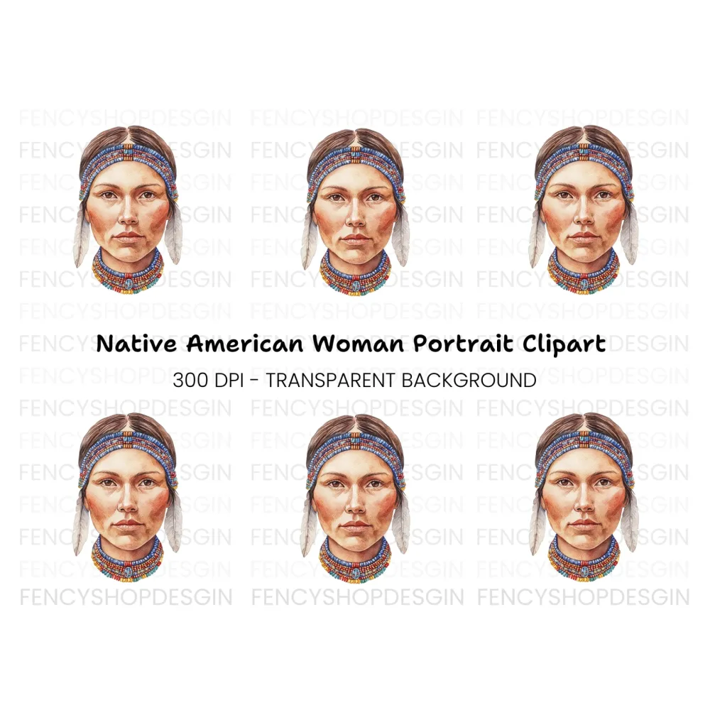 Native American Woman Portrait Clipart Bundle