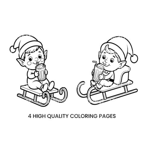 Christmas Elf Sledding with Hot Cocoa Coloring Books