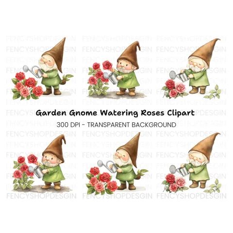 Gardening Gnomes with Roses Clipart Bundle
