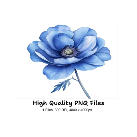 Vibrant Blue Anemone Flower Clipart Bundle