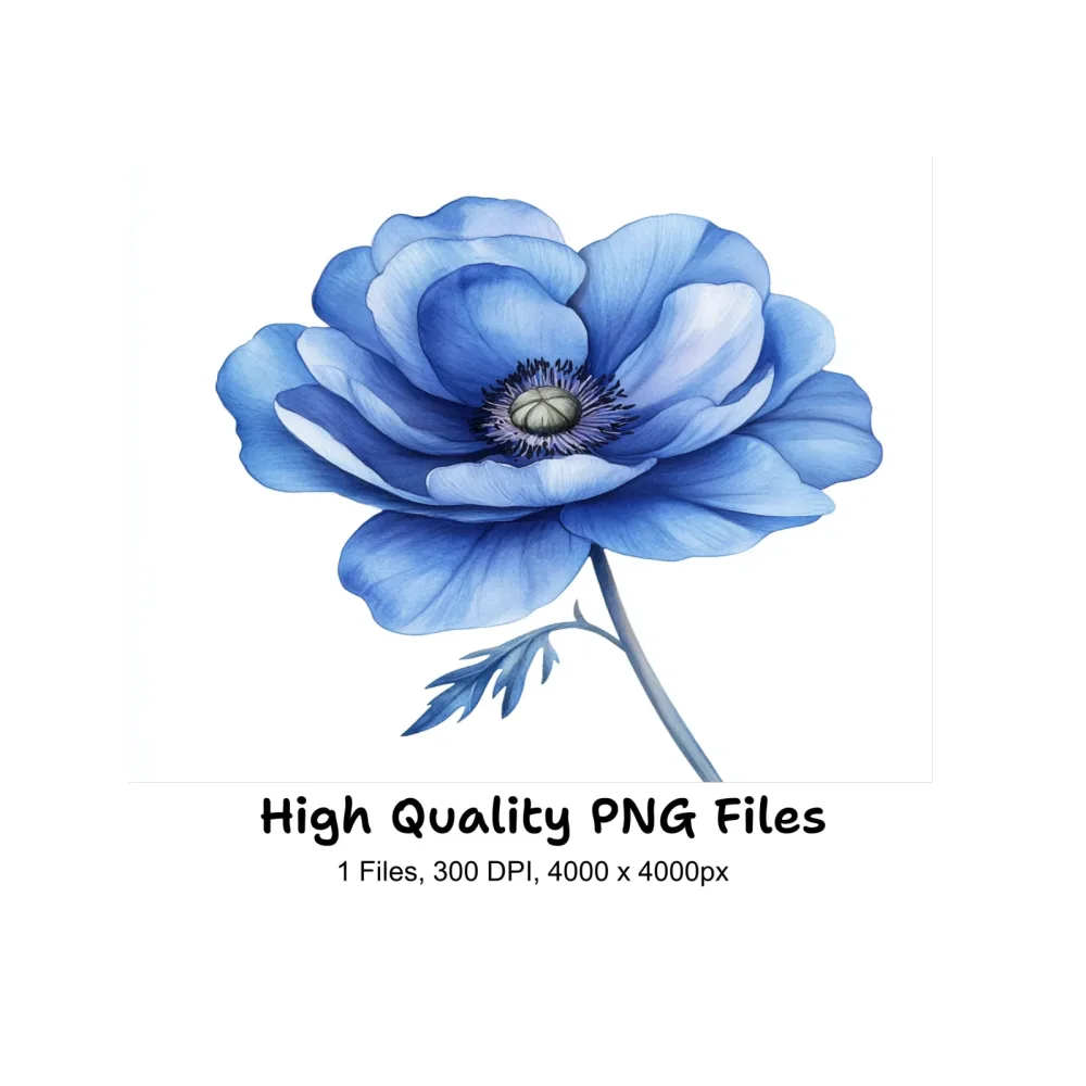 Vibrant Blue Anemone Flower Clipart Bundle