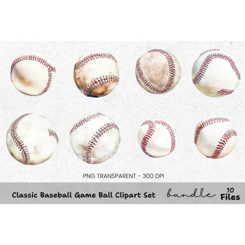 Classic Baseball Game Ball Clipart Bundle