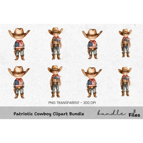 Patriotic Cowboy Clipart Bundle