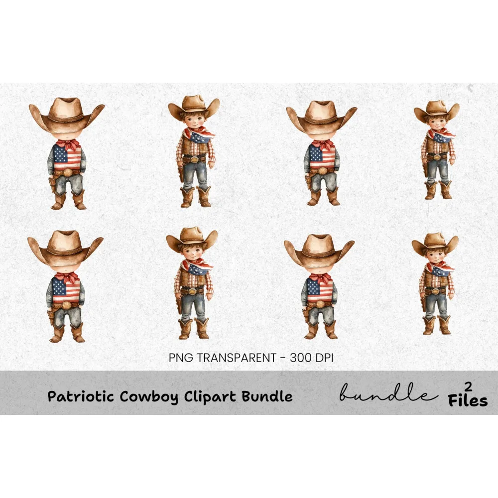 Patriotic Cowboy Clipart Bundle