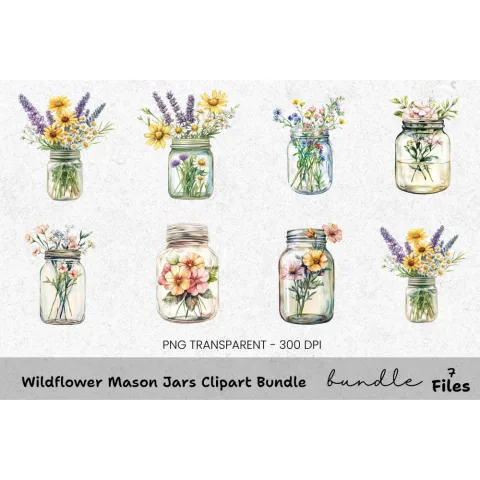 Wildflower Mason Jars Clipart Bundle
