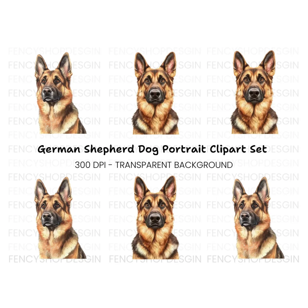 German Shepherd Dog Head Portraits Clipart Bundle