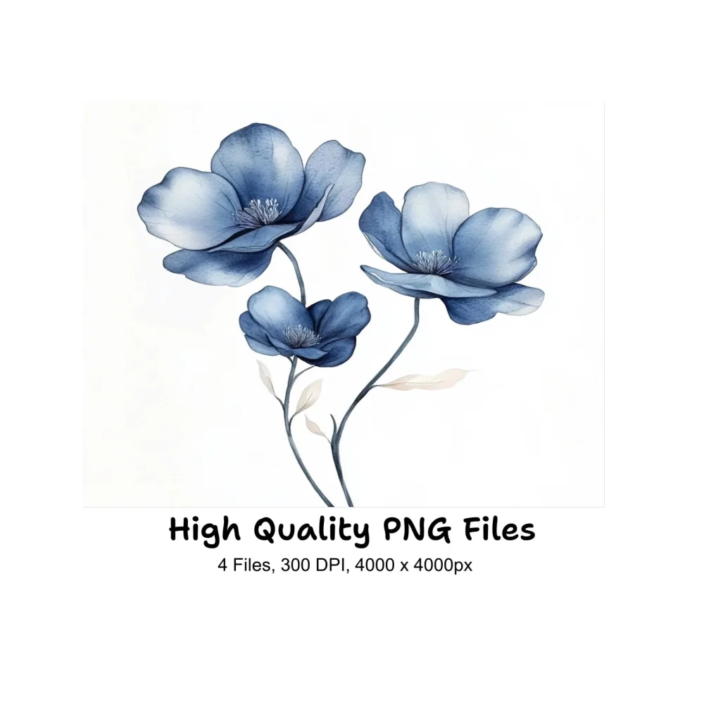 Elegant Blue Flower Clipart Bundle