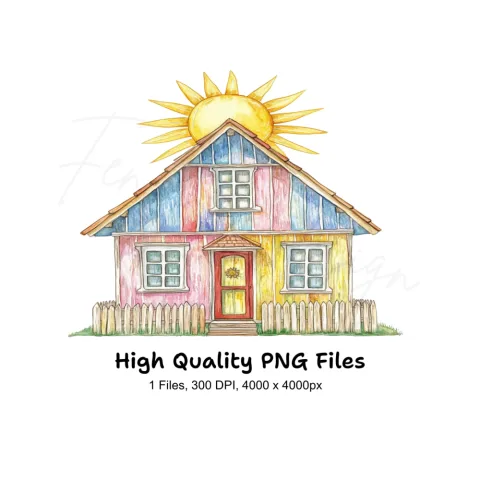 Colorful Summer House with Bright Sun Clipart Bundle