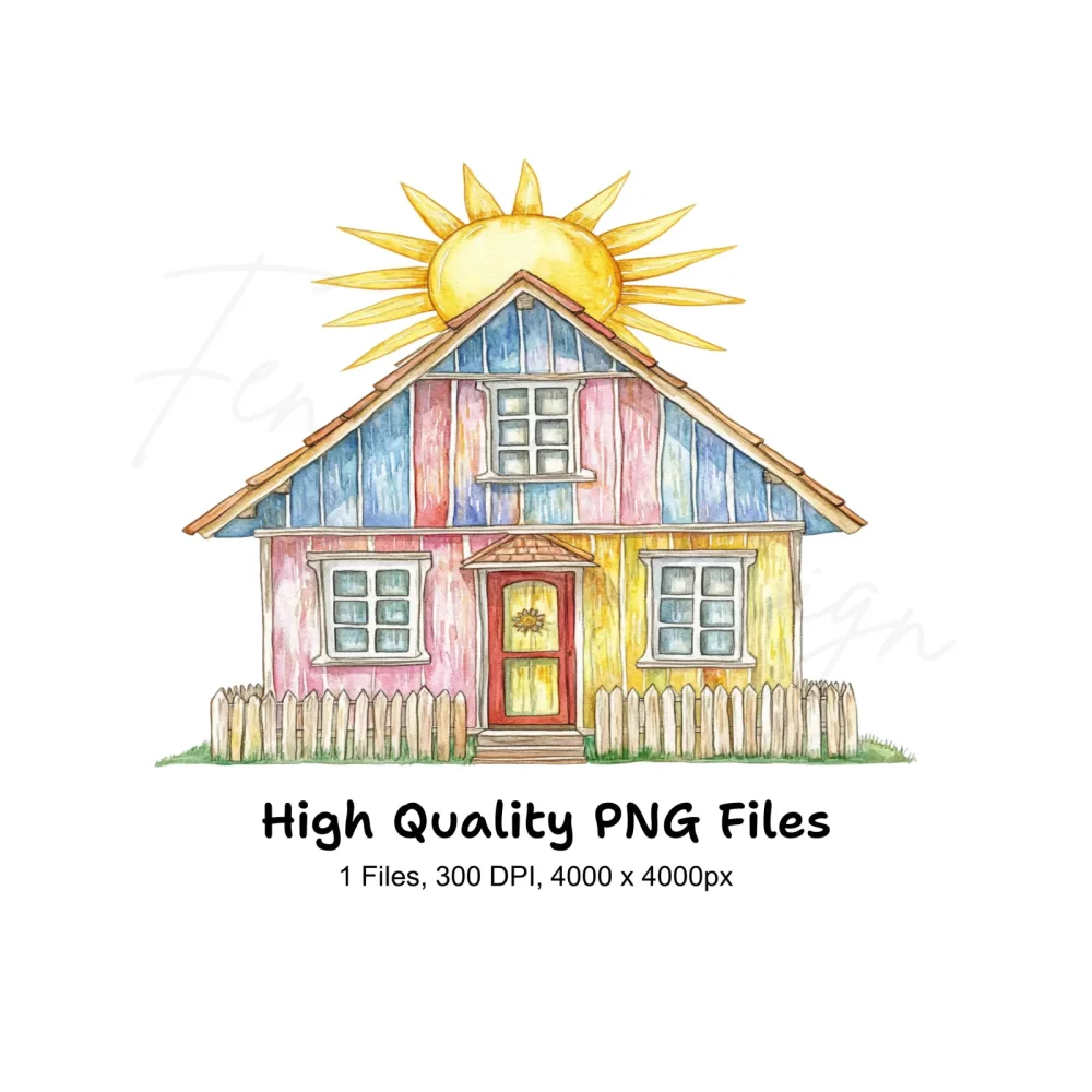 Colorful Summer House with Bright Sun Clipart Bundle
