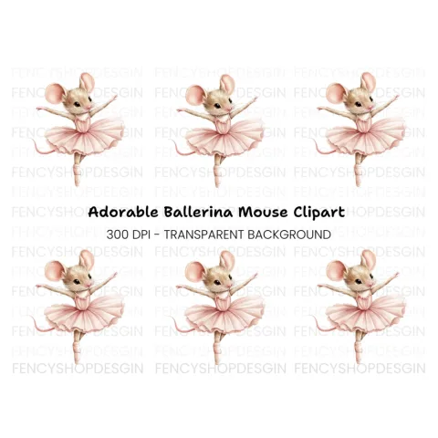 Cute Ballerina Mouse Clipart Bundle