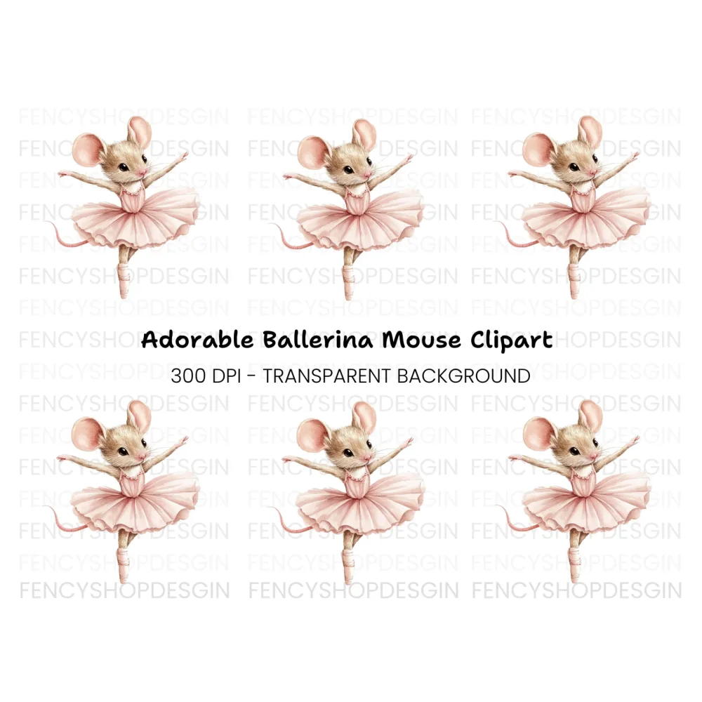 Cute Ballerina Mouse Clipart Bundle