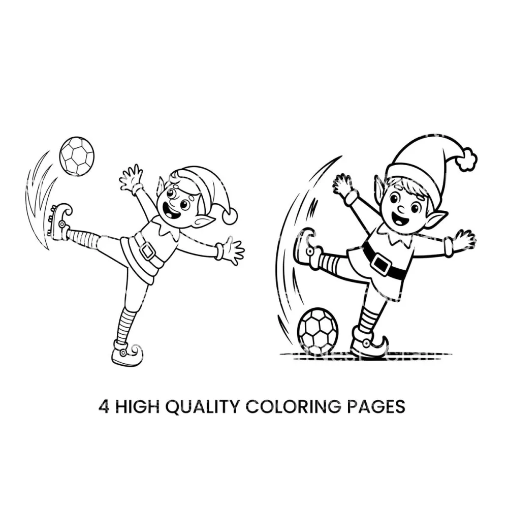 Dynamic Elf Soccer Action Coloring Books