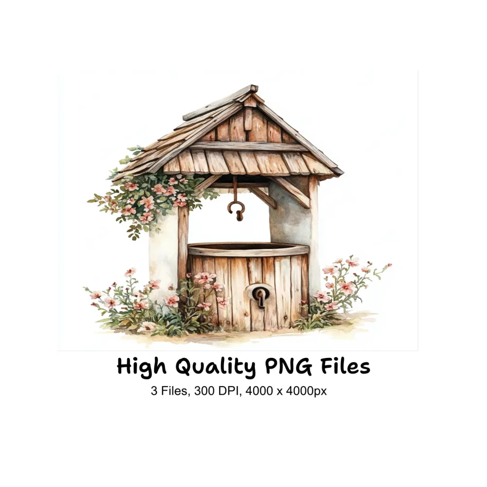 Rustic Wishing Well Clipart Bundle