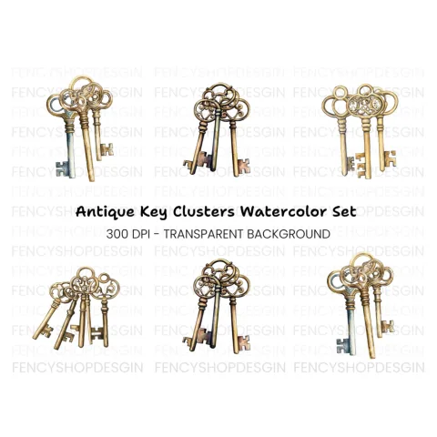 Vintage Gold Keys Clipart Bundle
