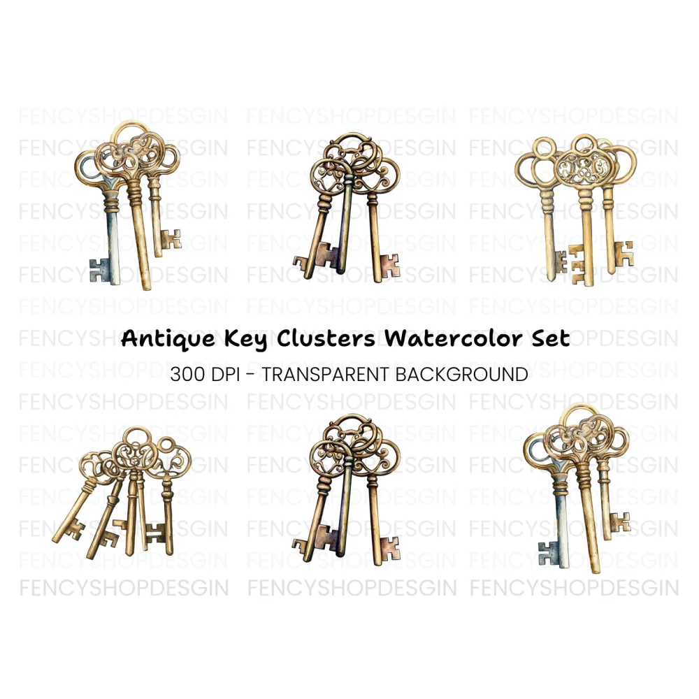 Vintage Gold Keys Clipart Bundle