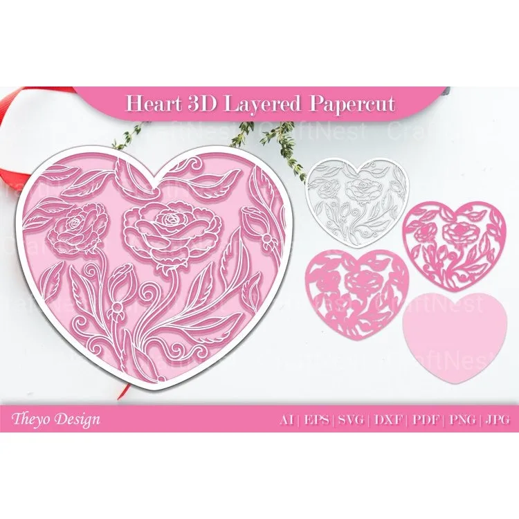 Heart D Layered Papercut SVG Bundle