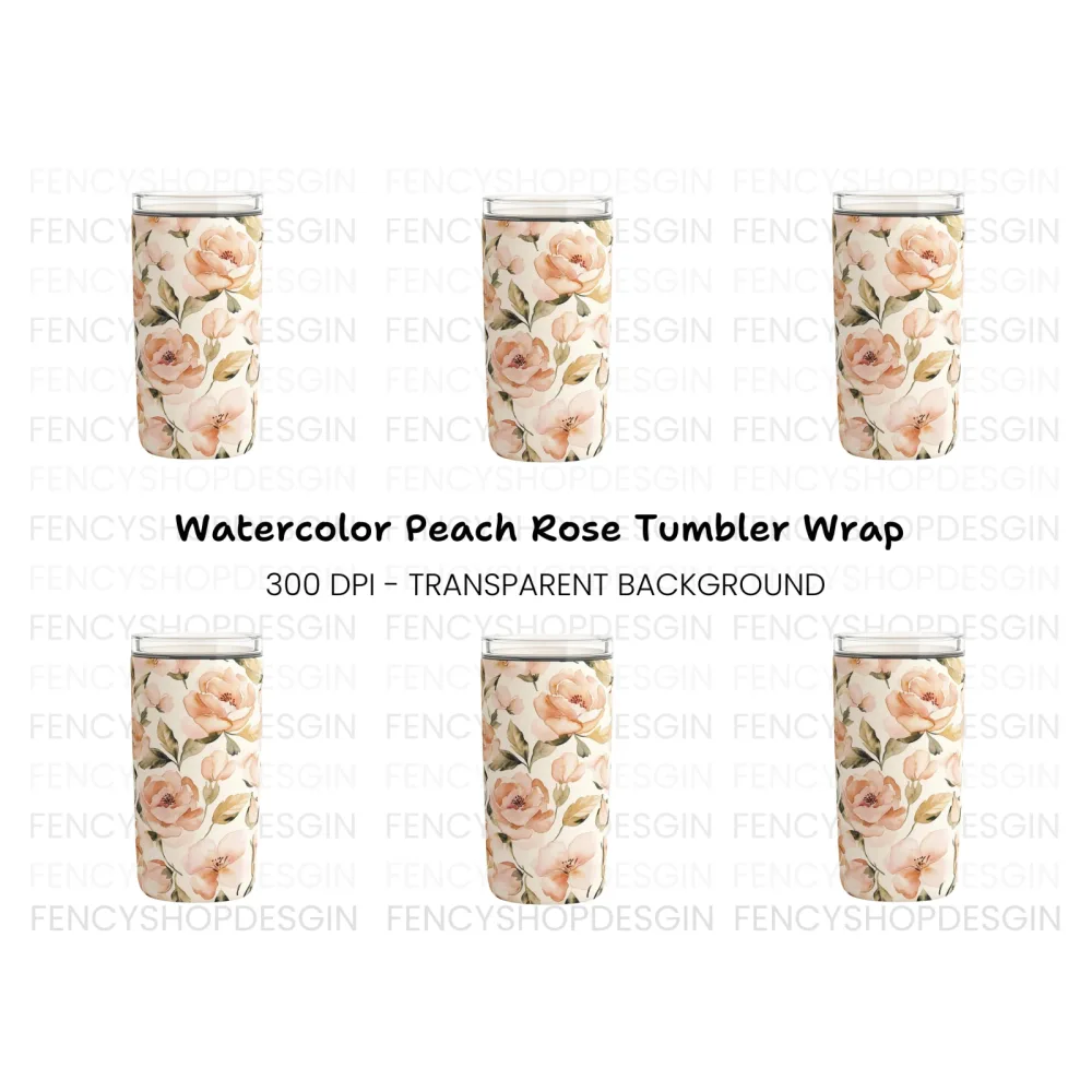 Vintage Peach Floral Tumbler Clipart Bundle