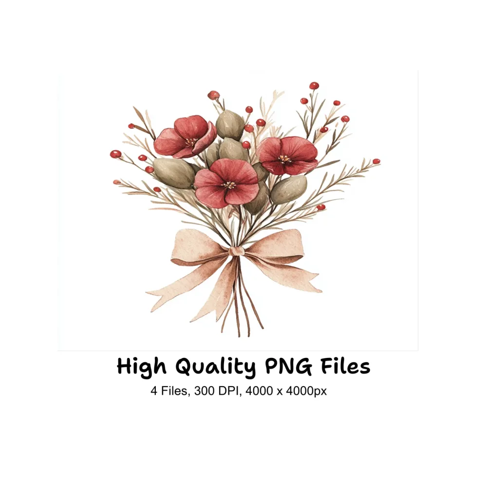 Christmas Floral Bouquets Clipart Bundle