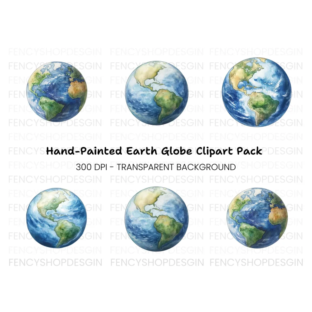 Hand Painted Earth Globes Clipart Bundle