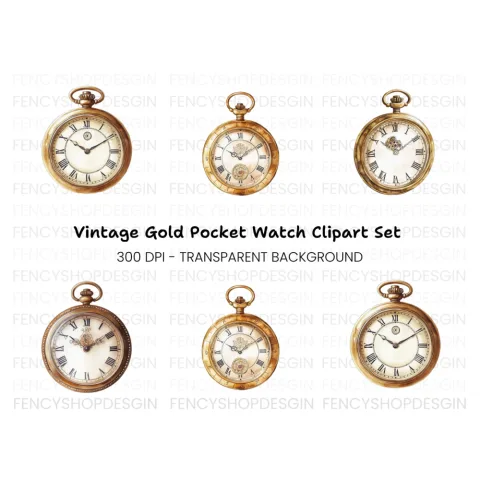 Vintage Pocket Watch Clipart Bundle