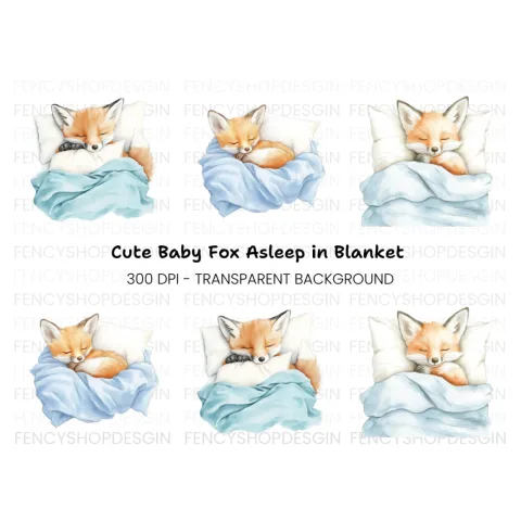 Sleeping Fox Baby Animals Clipart Bundle