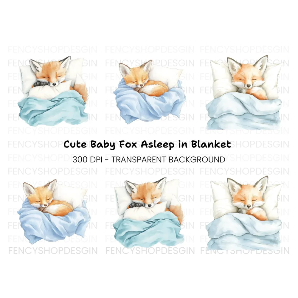 Sleeping Fox Baby Animals Clipart Bundle