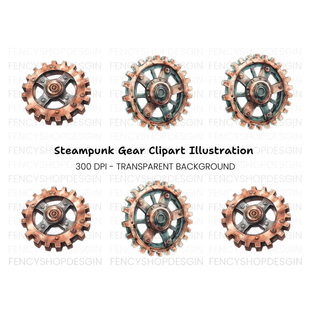 Rustic Steampunk Gears Clipart Bundle