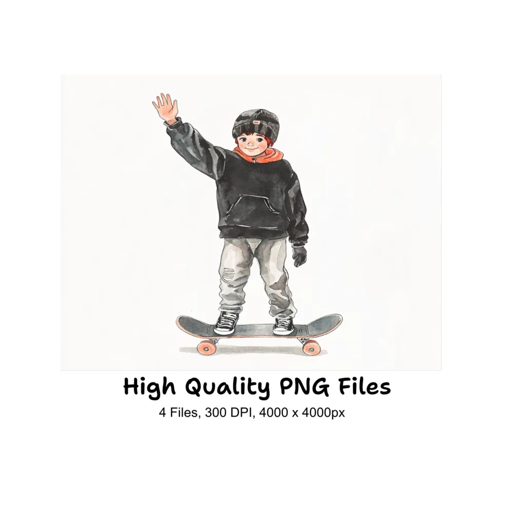 Kids Skateboard Clipart Bundle