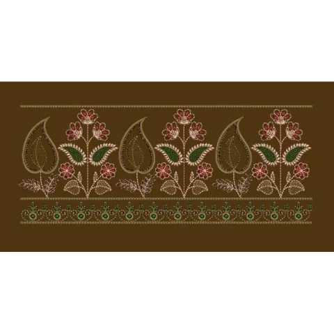 Alternating Paisley Floral Stem Border Embroidery Design