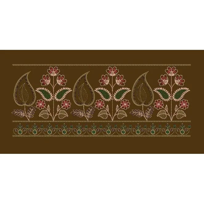 Alternating Paisley Floral Stem Border Embroidery Design