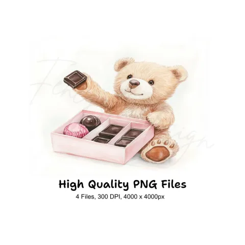 Teddy Bear with Box of Chocolates Clipart Bundle