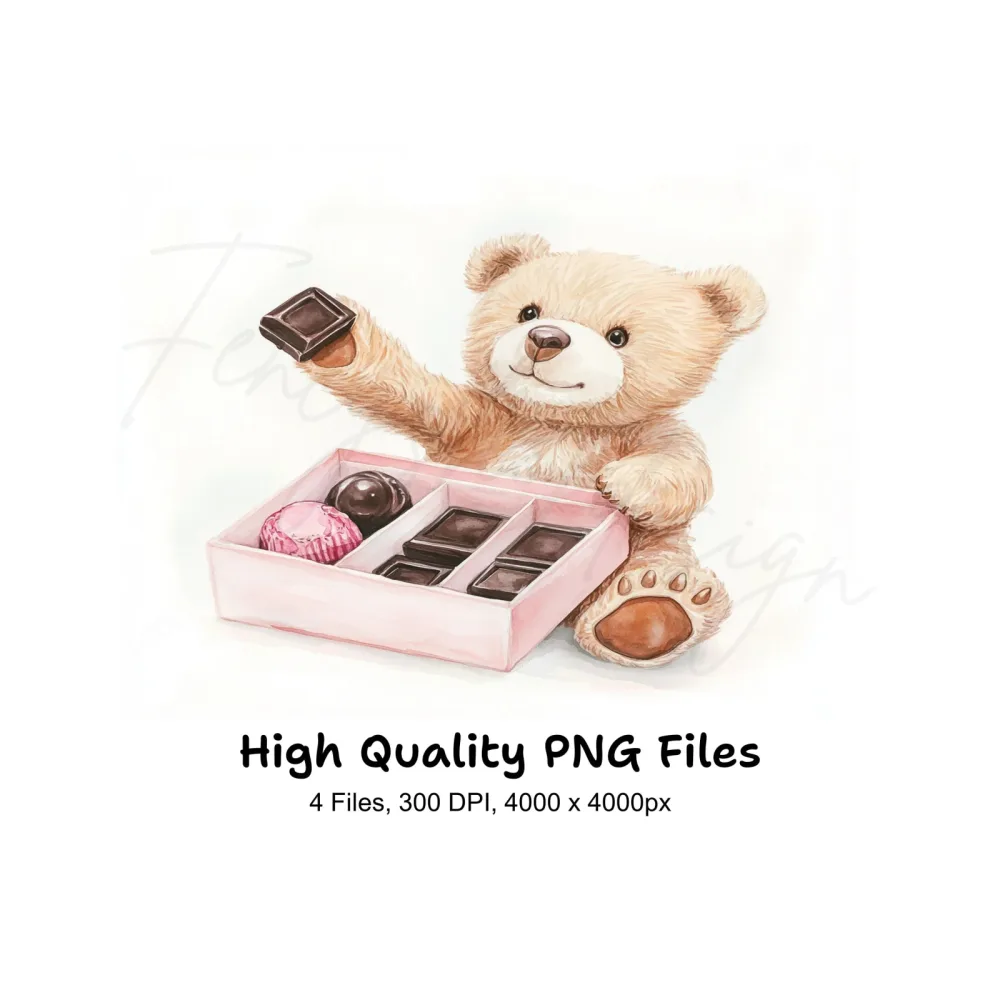 Teddy Bear with Box of Chocolates Clipart Bundle