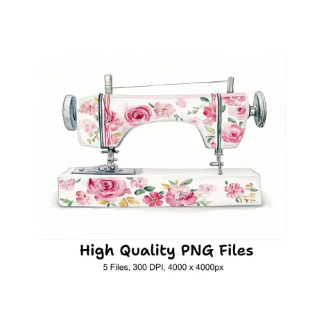 Vintage Floral Sewing Machine Clipart Bundle